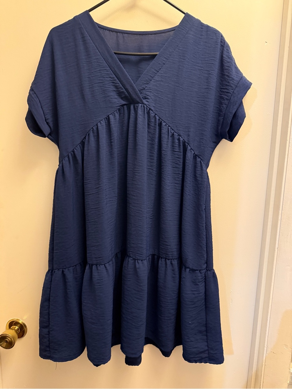 Amazon Navy Short-Sleeve V-Neck Tiered Tunic Dress